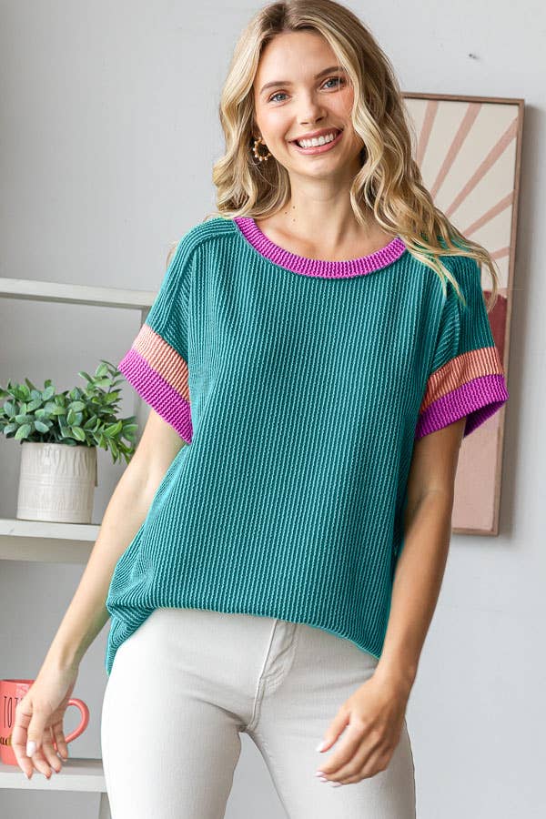 Bright Side Ribbed Colorblock Top