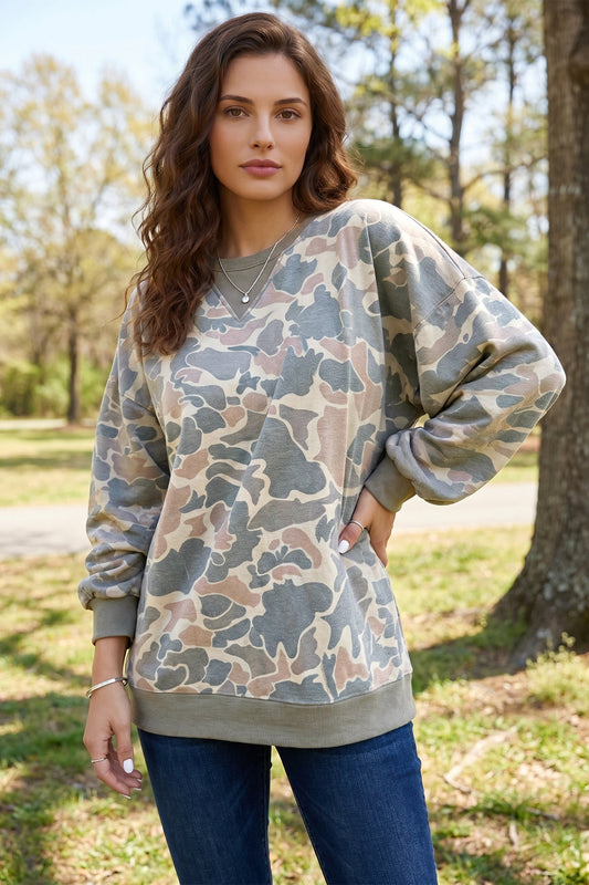 Backwoods Beauty Camo Ribbed Trim Sweatshirt Sweatshirt