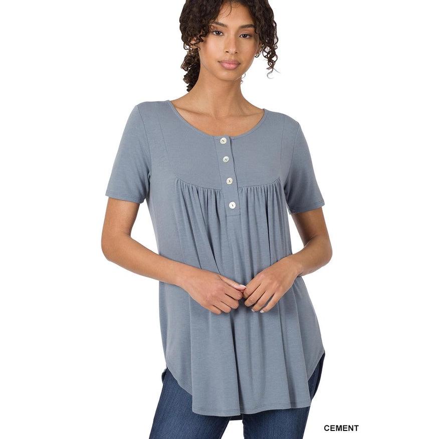 Short Sleeve Dolphin Hem Shell Button Top - Moonlight Boutique