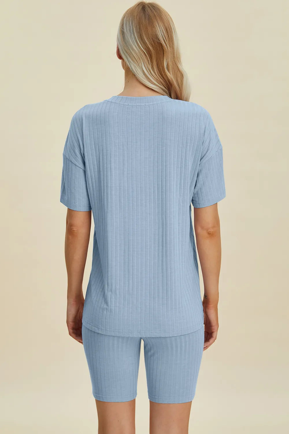 Basic Bae Full Size Ribbed V-Neck Short Sleeve Top and Shorts Set Clothing Set