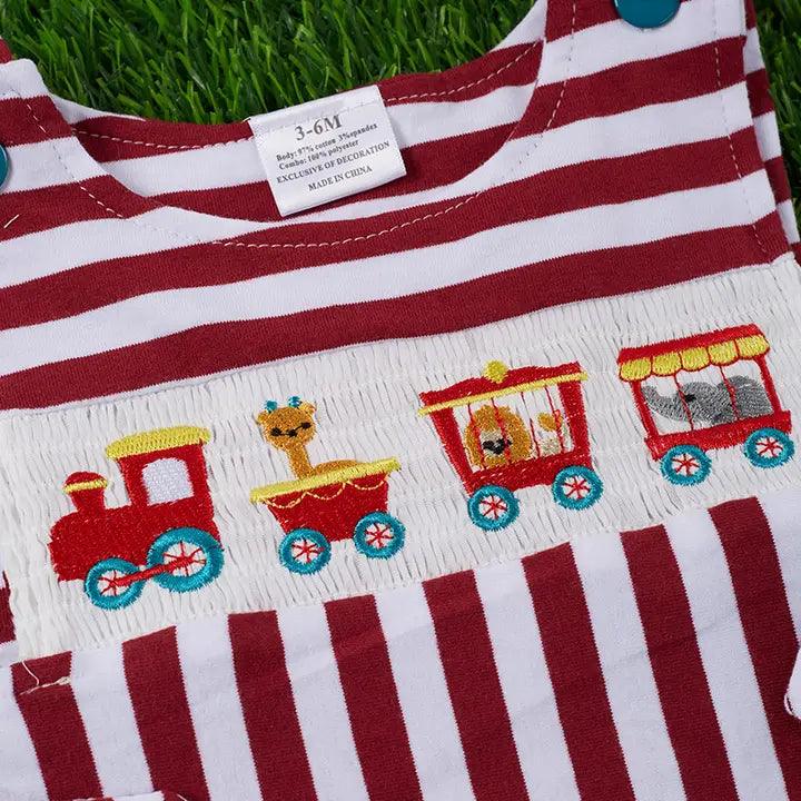 Choo Choo Smoked W/Stripe Baby Romper - Moonlight Boutique