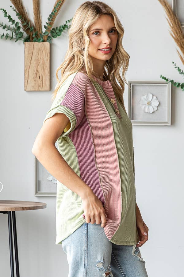 Sunset Stroll Colorblock Henley Top