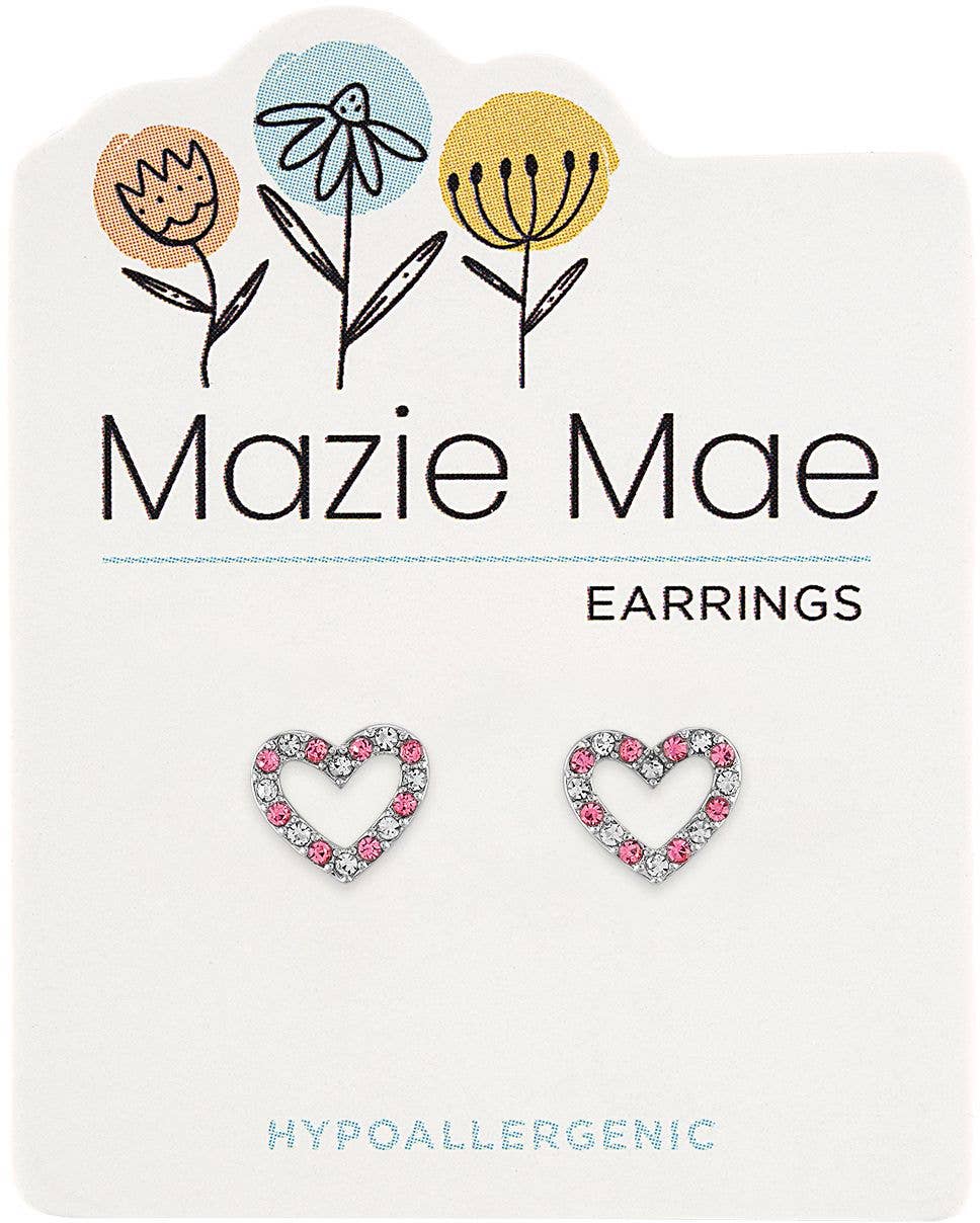 Mazie Mae Earring: Silver CZ & Light Rose Open Heart Earrings
