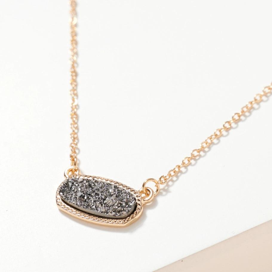 Oval Druzy Stone Charm Short Necklace - Moonlight Boutique