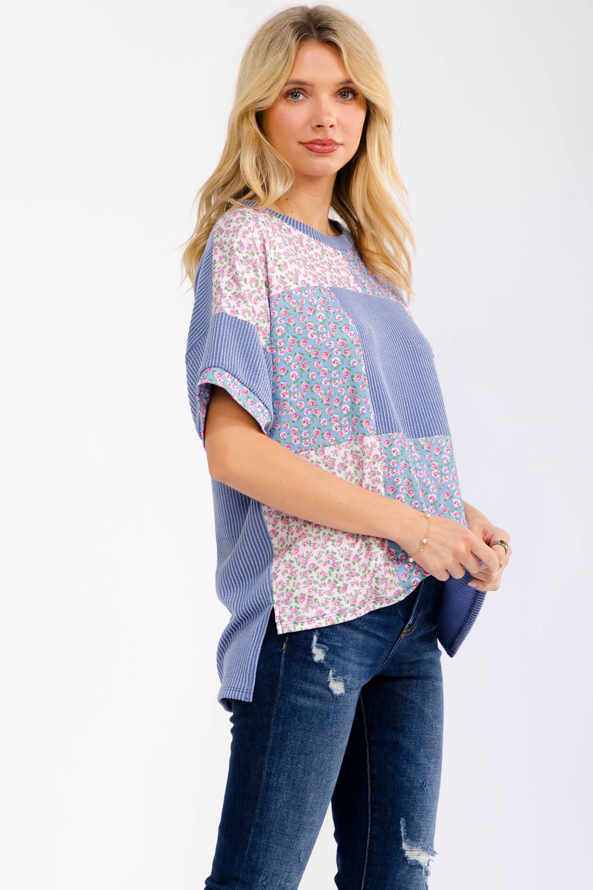 Meadow Bloom Patchwork Shirt Sleeve Top