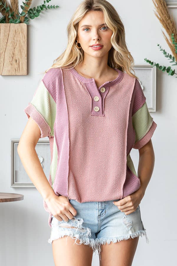 Sunset Stroll Colorblock Henley Top