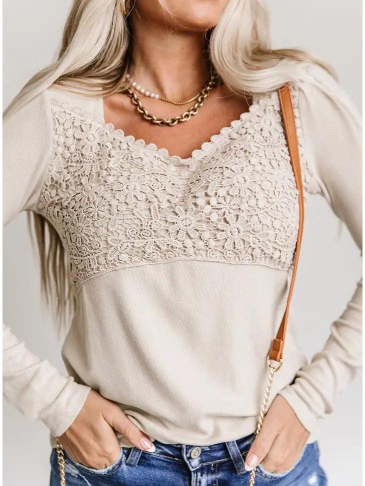 Floral Crochet Long Sleeve Top - Moonlight Boutique