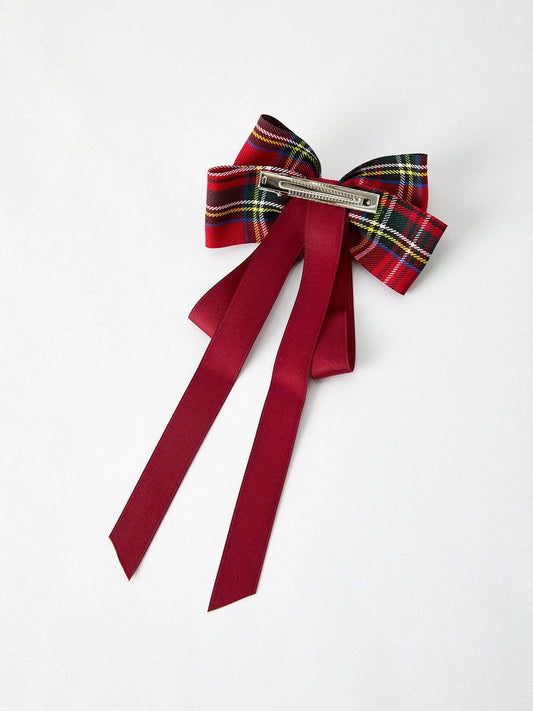 Christmas Red Plaid Zircon Bow Hairpin Hair Bow