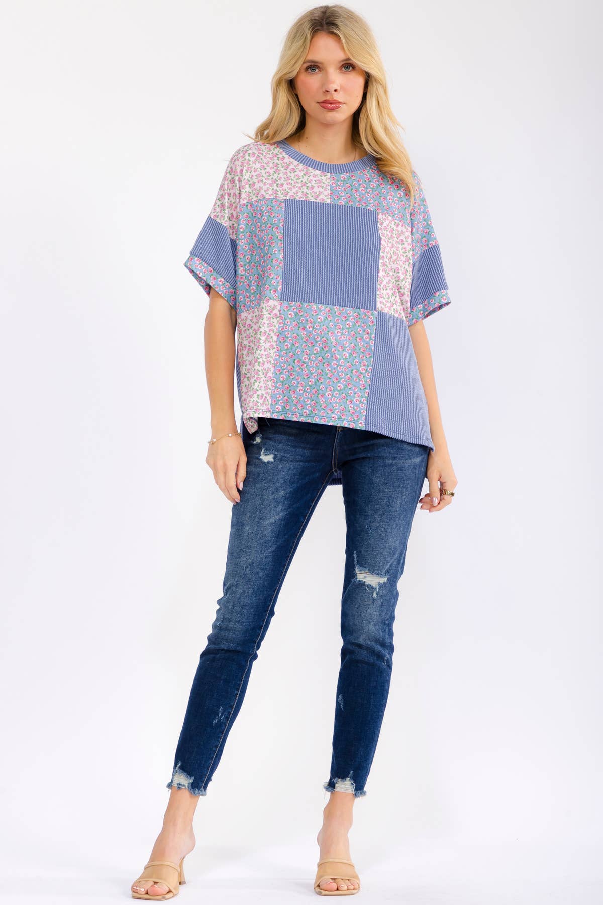 Meadow Bloom Patchwork Shirt Sleeve Top