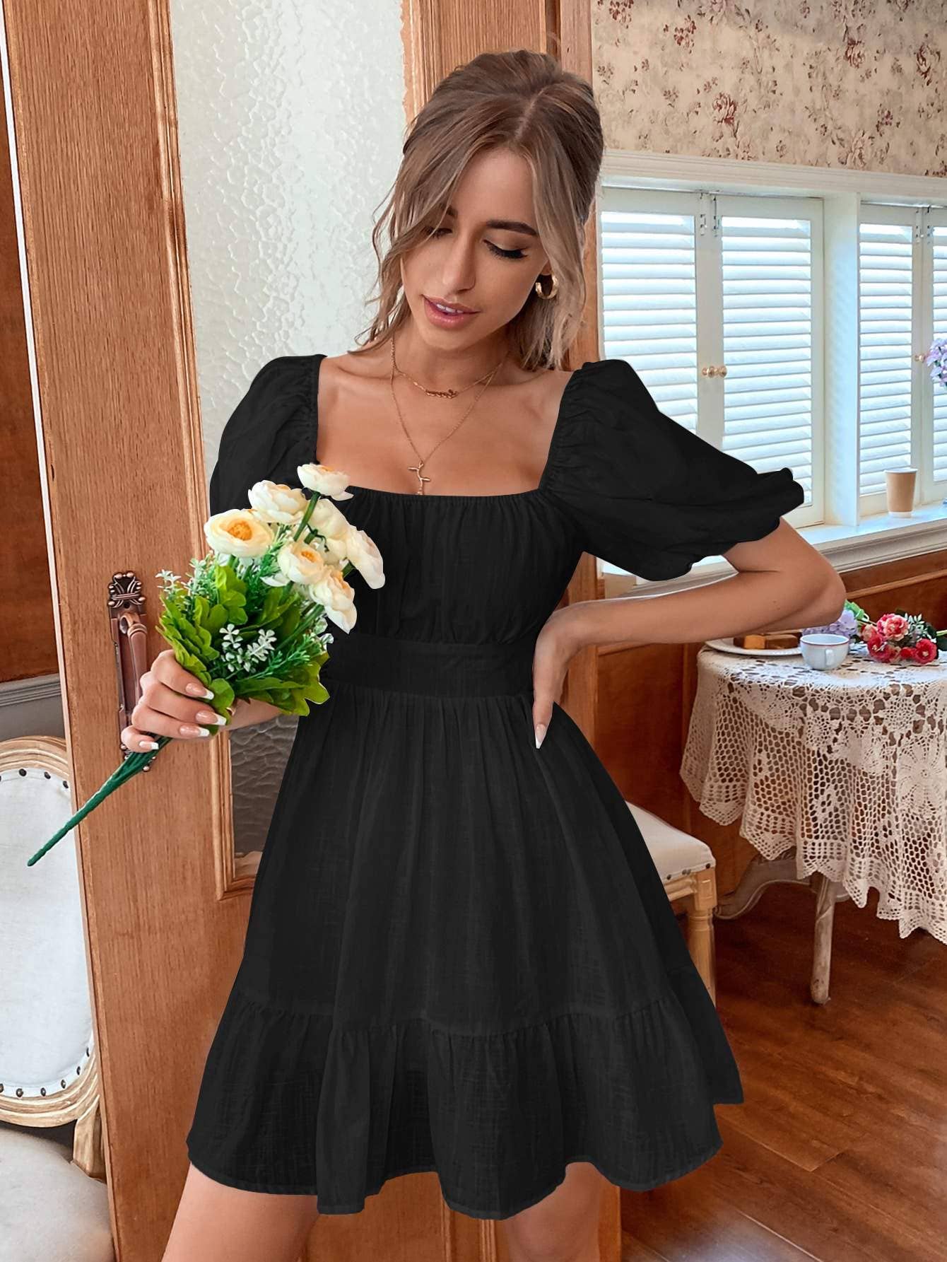 Solid flounce hem dress