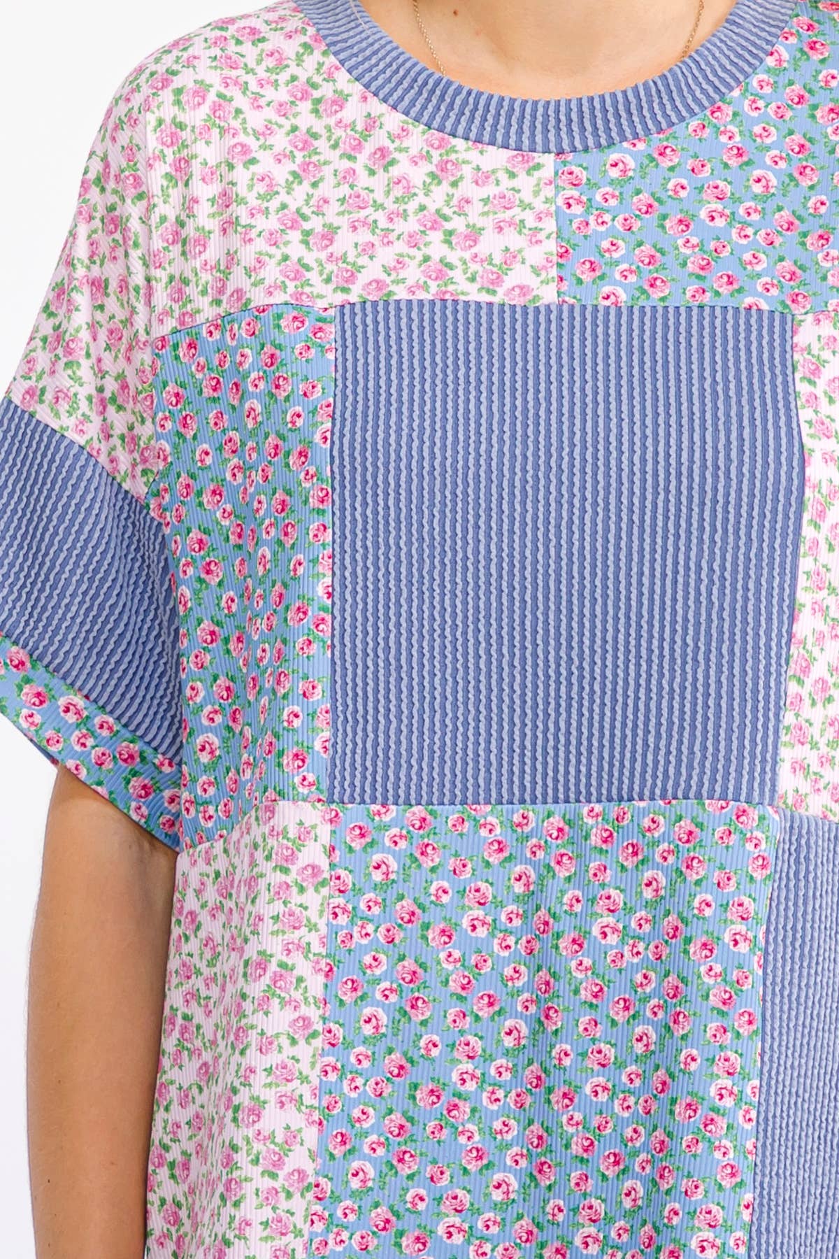 Meadow Bloom Patchwork Shirt Sleeve Top