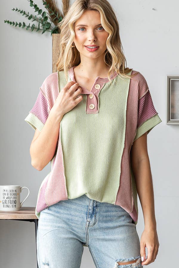 Sunset Stroll Colorblock Henley Top