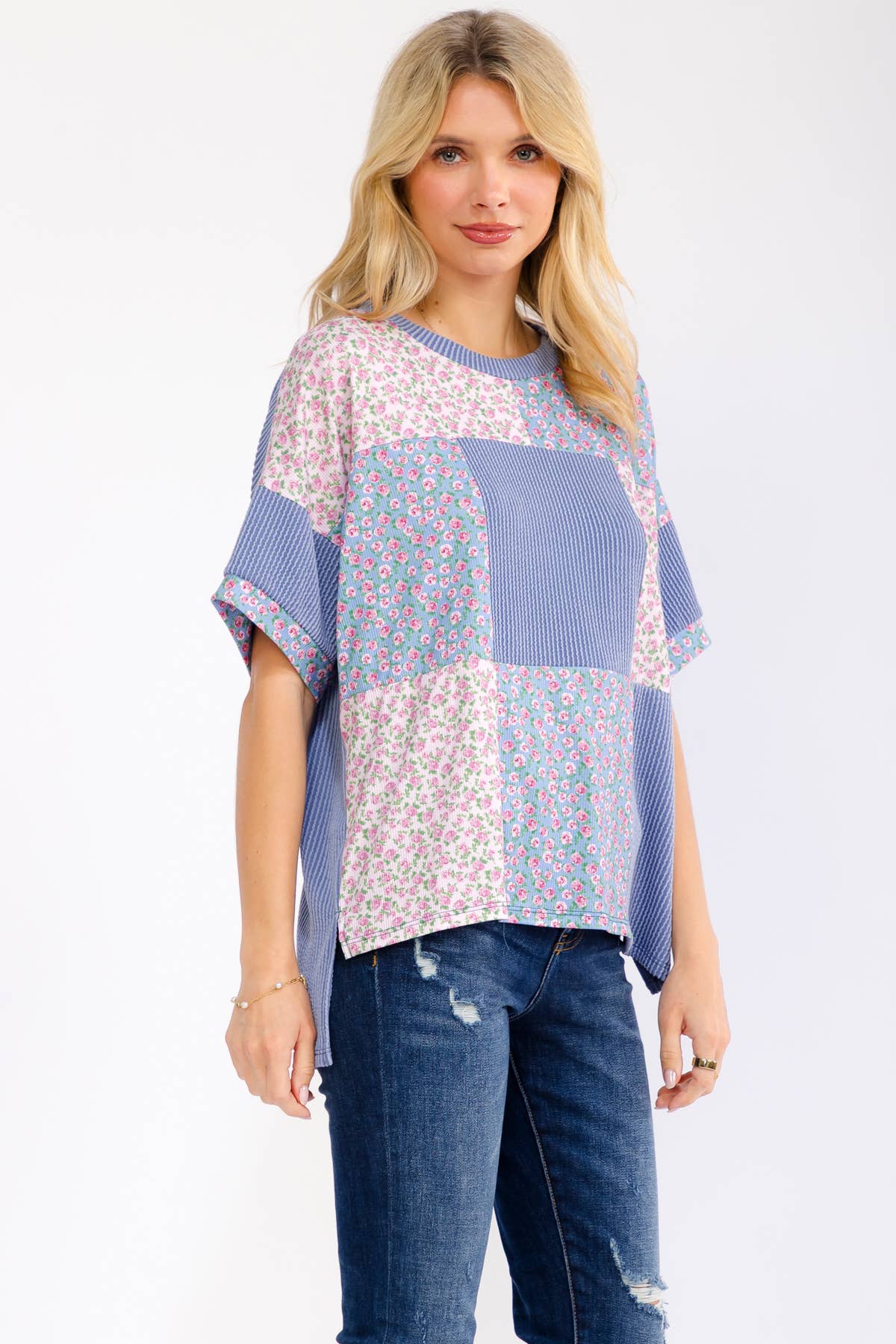Meadow Bloom Patchwork Shirt Sleeve Top