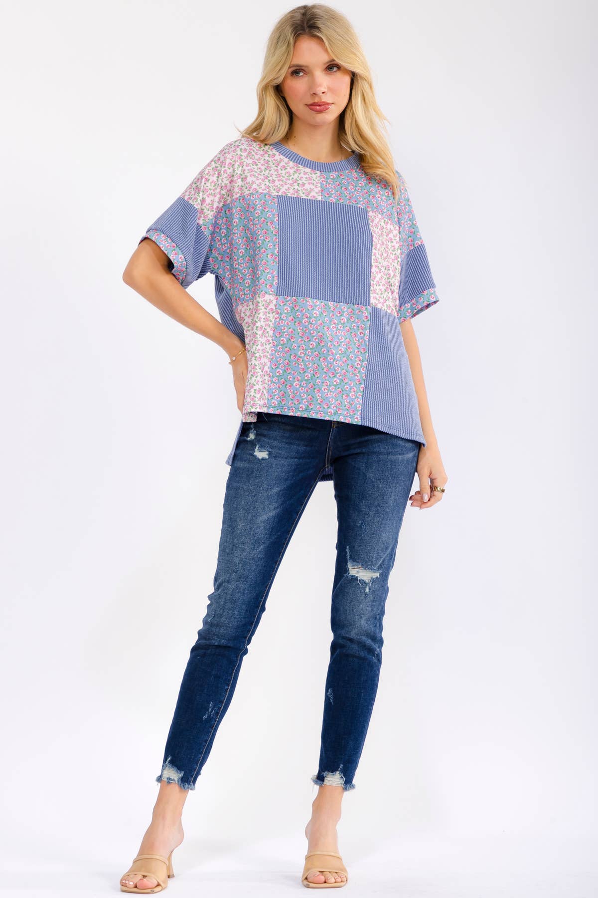 Meadow Bloom Patchwork Shirt Sleeve Top