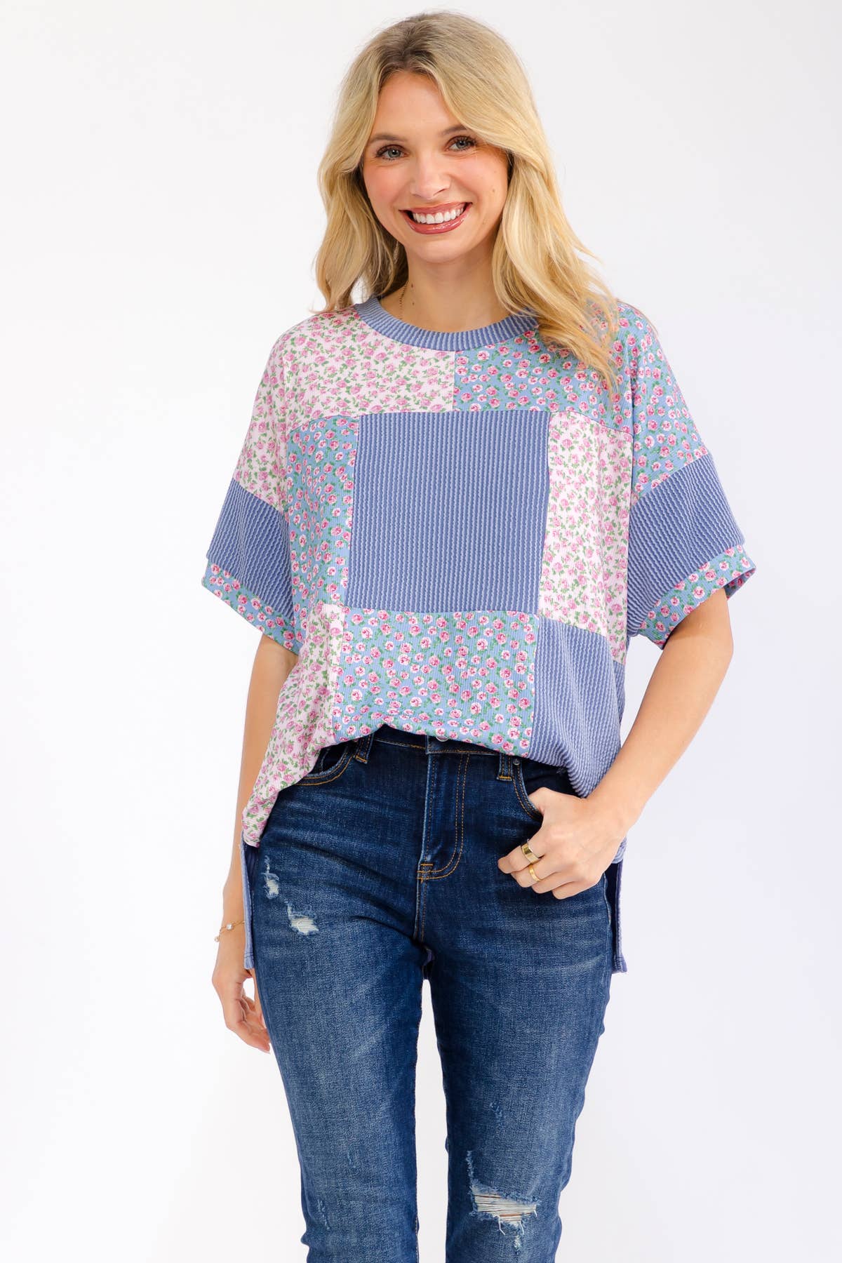 Meadow Bloom Patchwork Shirt Sleeve Top