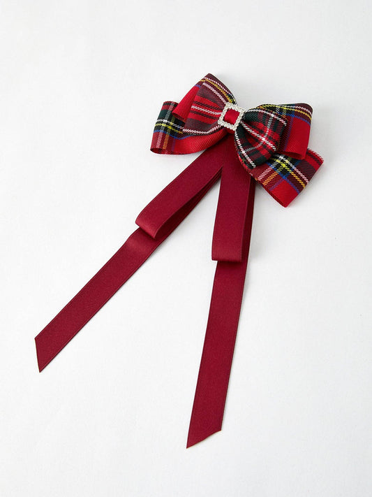 Christmas Red Plaid Zircon Bow Hairpin Hair Bow