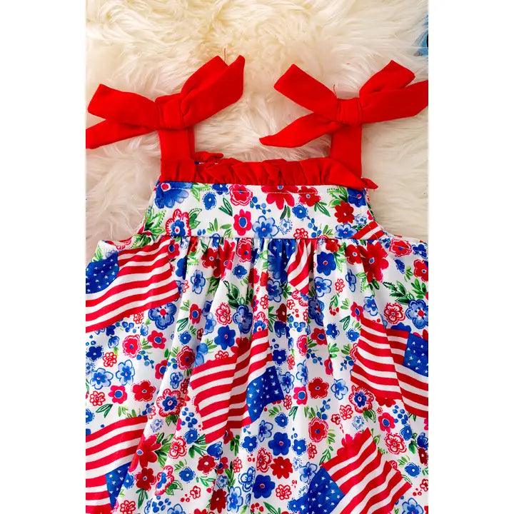 Patriotic Printed Dress W/Red Ruffle Hem - Moonlight Boutique