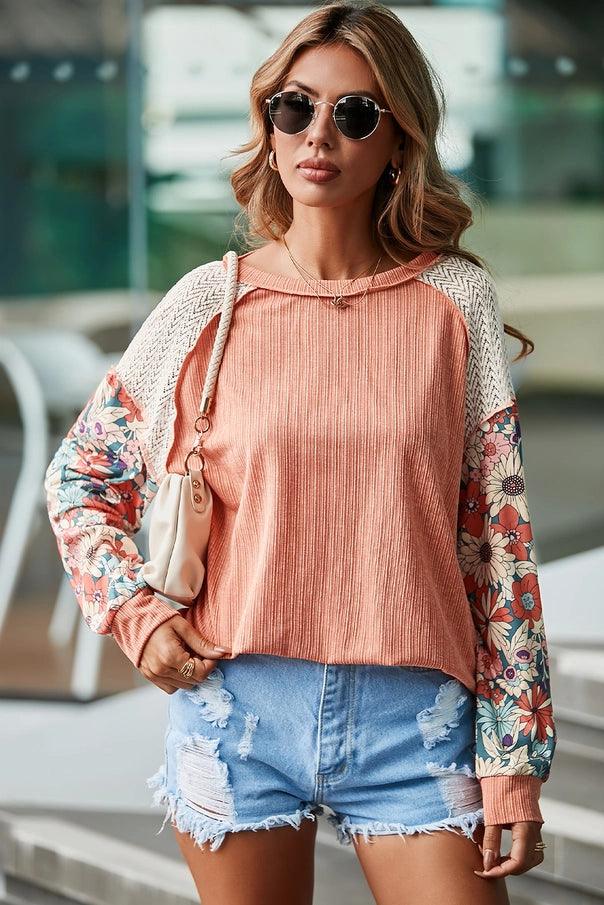 Floral Patchwork Puff Sleeve Textured Blouse - Moonlight Boutique