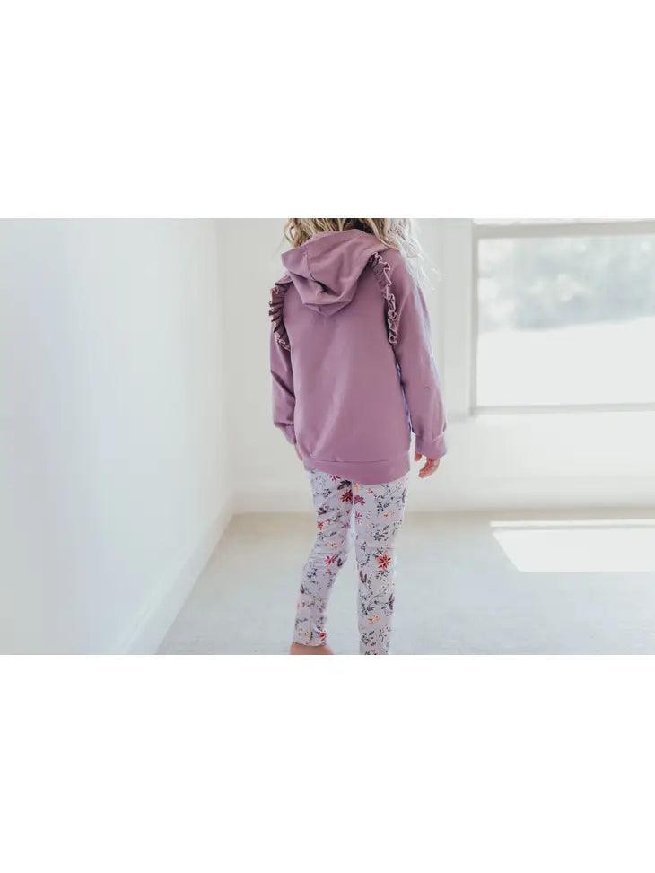 Kids Lavender Floral Ruffle Hoodie Shirt and Leggings Set - Moonlight Boutique