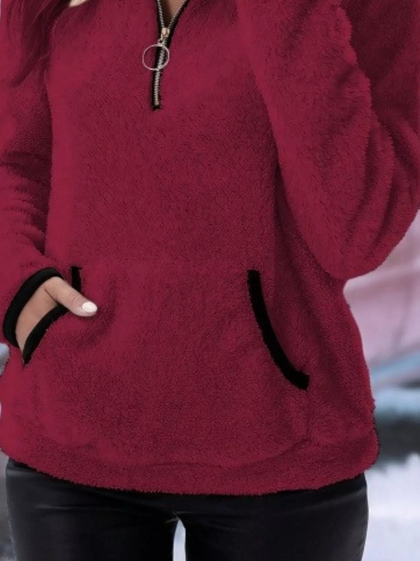 Full Size Cozy Fleece Quarter Zip Long Sleeve Sweatshirt Plus Size Sweatshirt