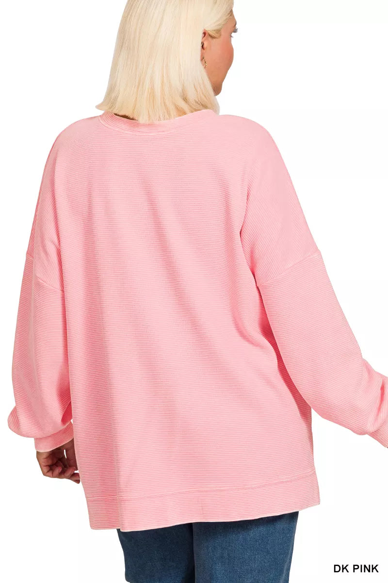 Zenana Full Size Acid Washed Double Ribbed Hi-low Sweatshirt Plus Size Sweatshirt