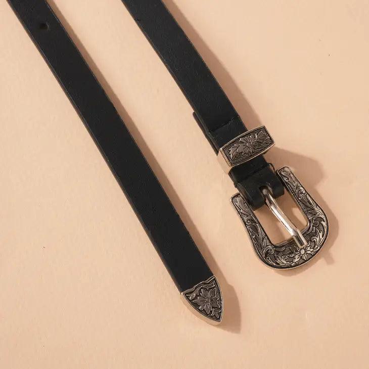 Faux Leather Western Buckle Belt - Moonlight Boutique