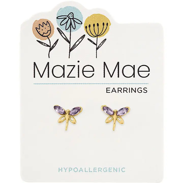 Mazie Mae Earring: Gold Violet Dragonfly Stud