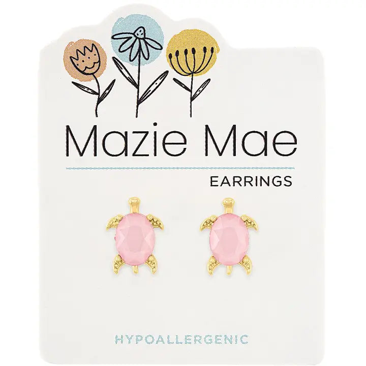 Mazie Mae Earring: Gold Rosewater Opal Turtle Stud