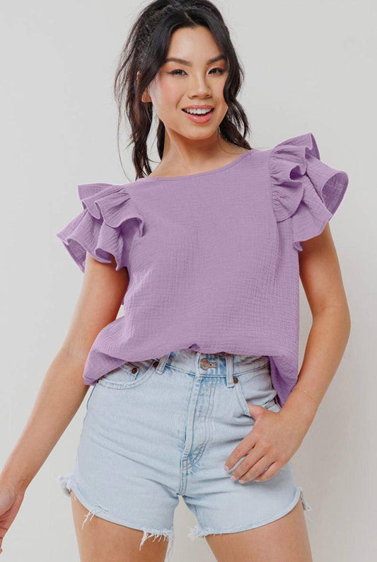 Gauze Double Ruffle SS Top - Moonlight Boutique