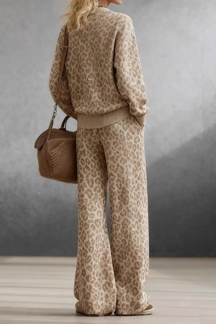 Leopard Print Knit Lounge Set Relaxed Boutique Outfit Clothing Set