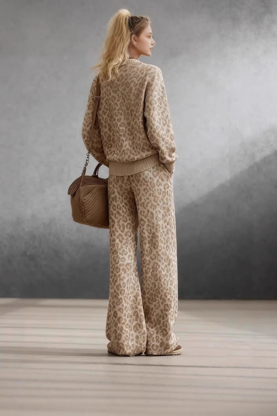 Leopard Print Knit Lounge Set Relaxed Boutique Outfit Clothing Set