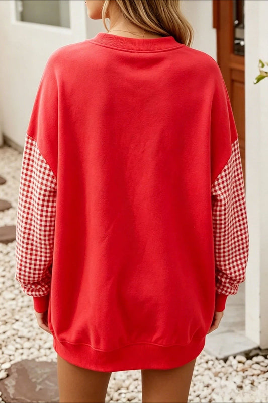 Sweet Southern Color-block Plaid Pullover Sweatshirt