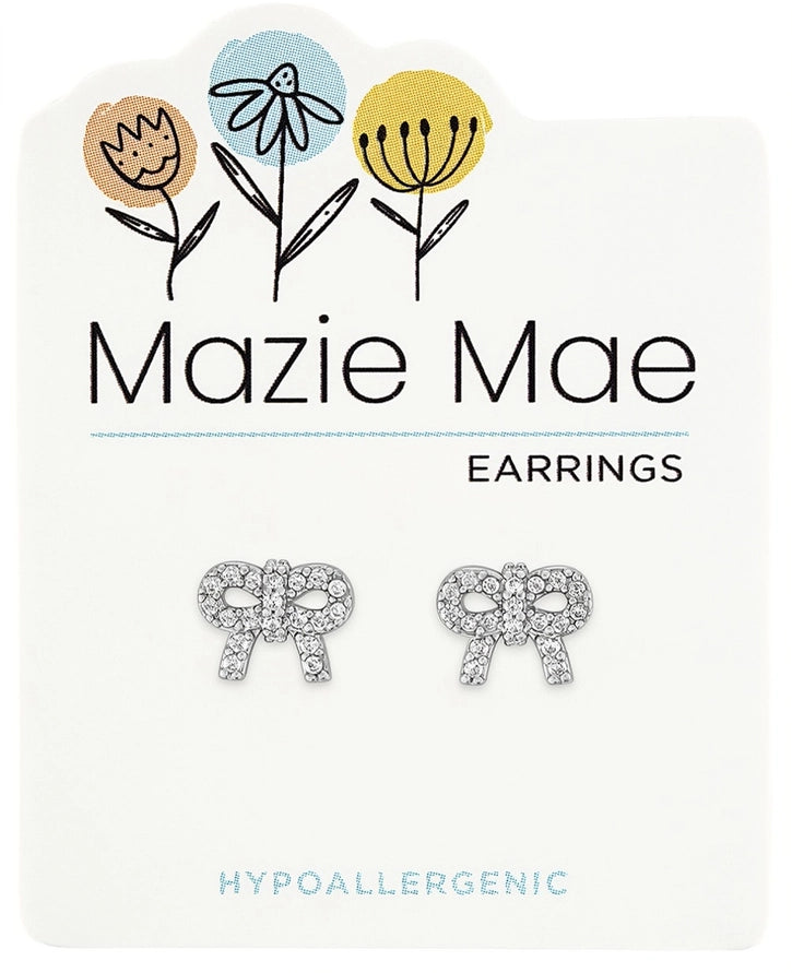Mazie Mae Earring: Silver CZ Bow Stud