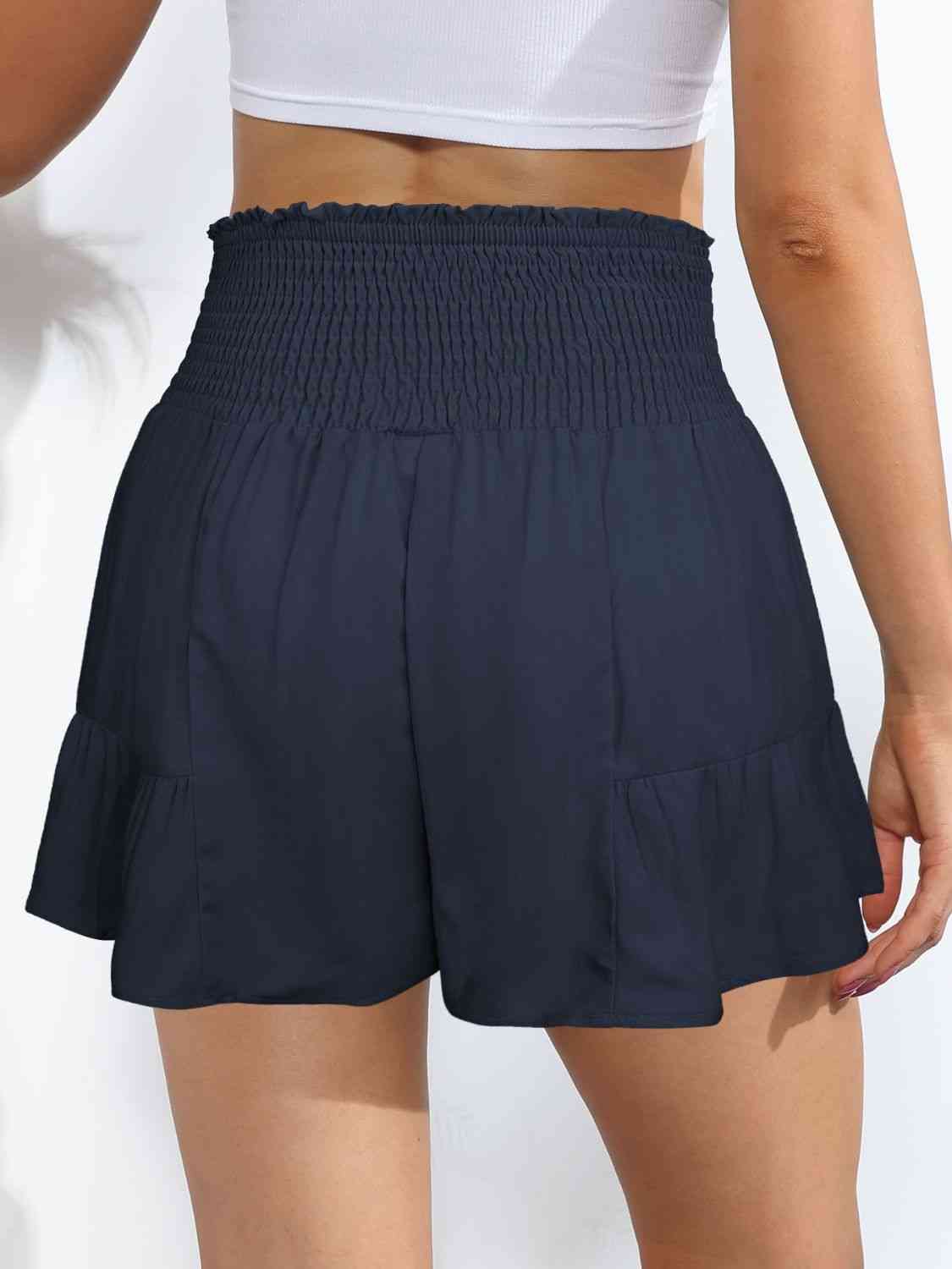 Smocked Tie-Front High-Rise Shorts - Moonlight Boutique