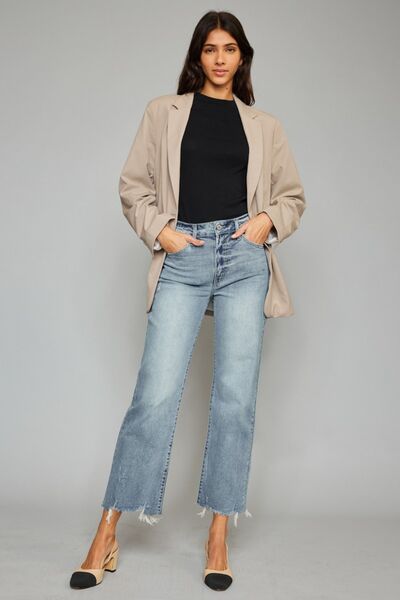 Kancan High Waist Raw Hem Cropped Wide Leg Jeans - Moonlight Boutique