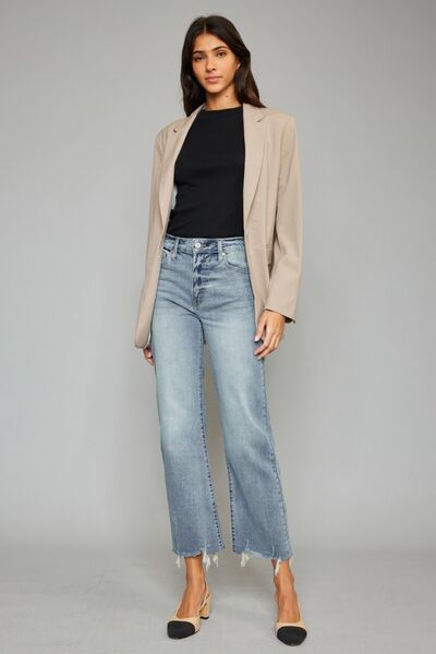 Kancan High Waist Raw Hem Cropped Wide Leg Jeans - Moonlight Boutique