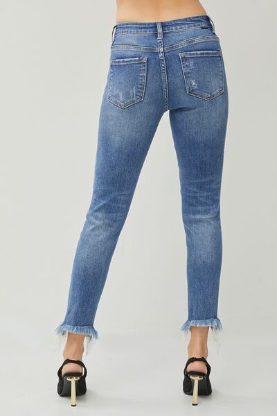 RISEN Distressed Frayed Hem Slim Jeans - Moonlight Boutique