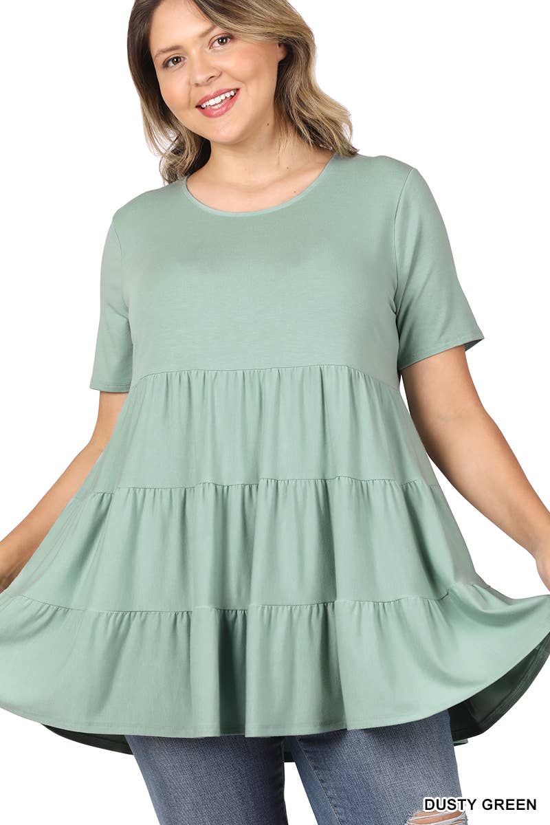 Plus Short Sleeve Tiered Ruffle Tunic - Moonlight Boutique