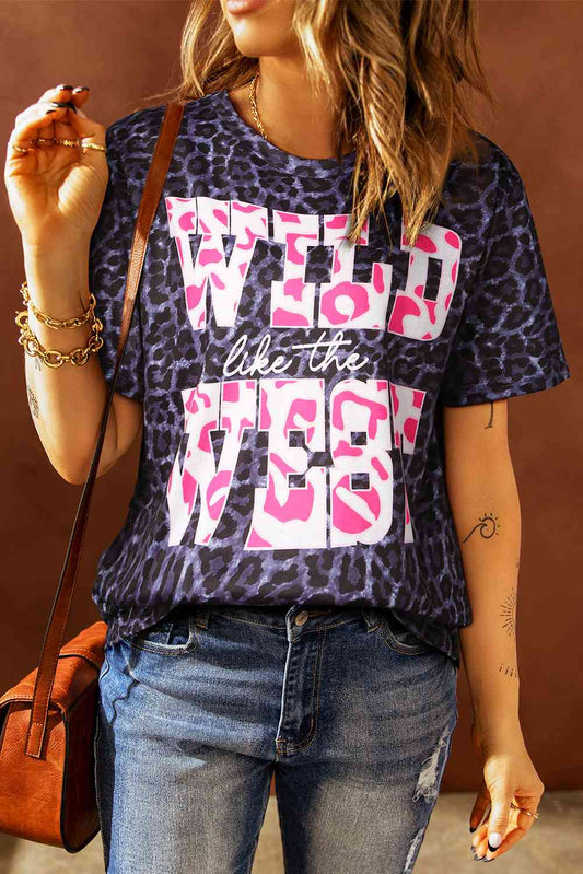 Slogan Graphic Leopard Tee - Moonlight Boutique