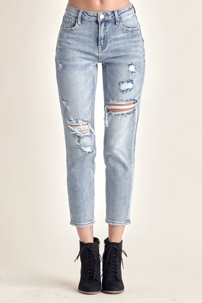 RISEN Distressed Slim Cropped Jeans - Moonlight Boutique