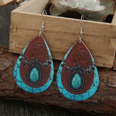 PU Leather Iron Hook Teardrop Earrings - Moonlight Boutique