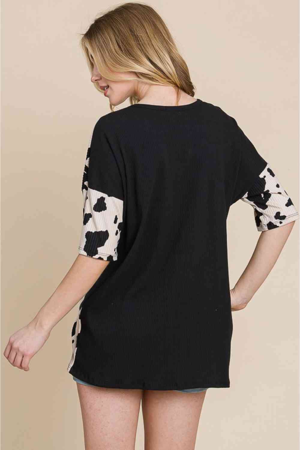 BOMBOM Rodeo Love Ribbed Animal Contrast Tee - Moonlight Boutique