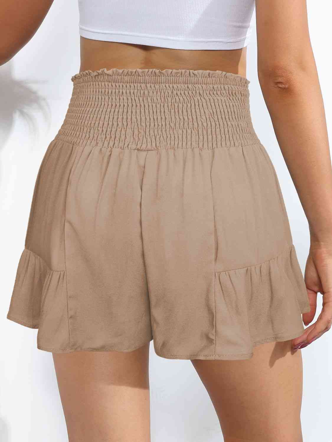 Smocked Tie-Front High-Rise Shorts - Moonlight Boutique