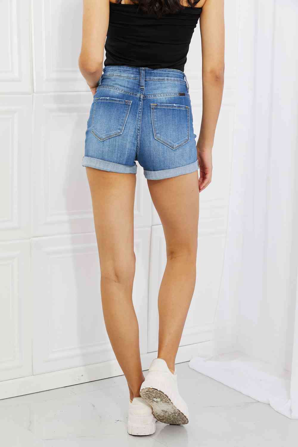 Kancan Full Size High Rise Medium Stone Wash Denim Shorts - Moonlight Boutique