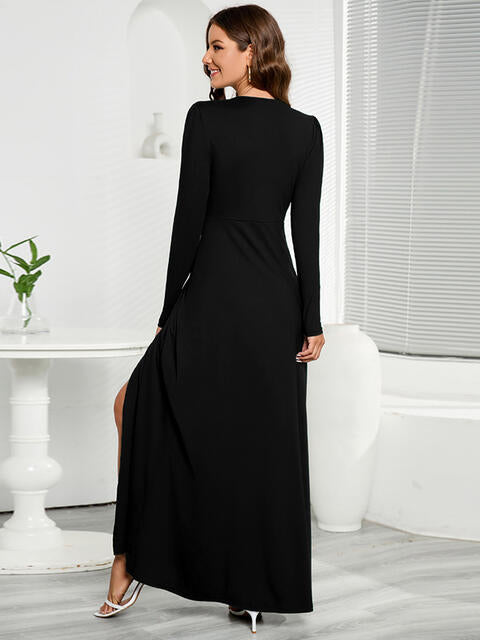 V-Neck Long Sleeve Split Dress - Moonlight Boutique