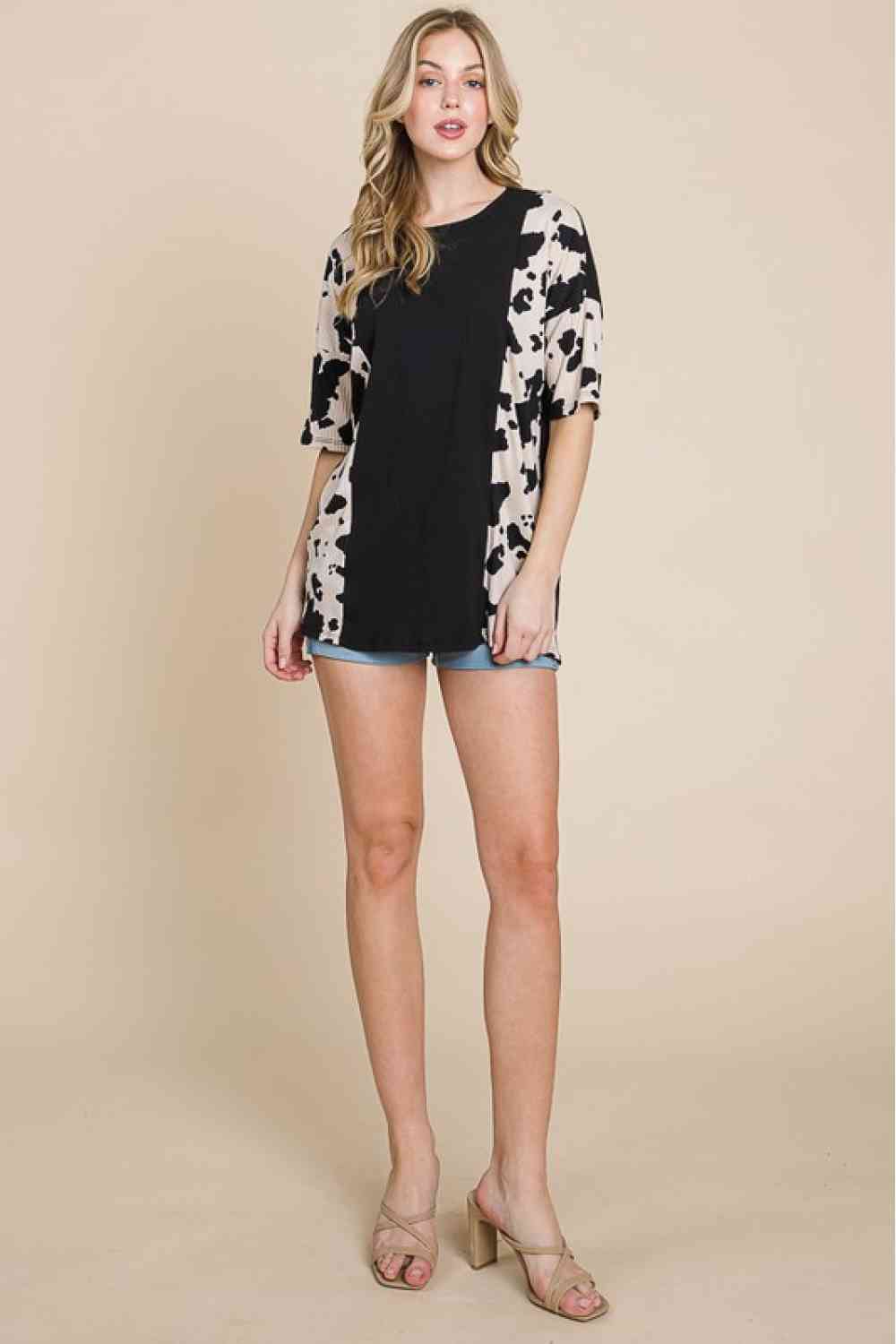 BOMBOM Rodeo Love Ribbed Animal Contrast Tee - Moonlight Boutique