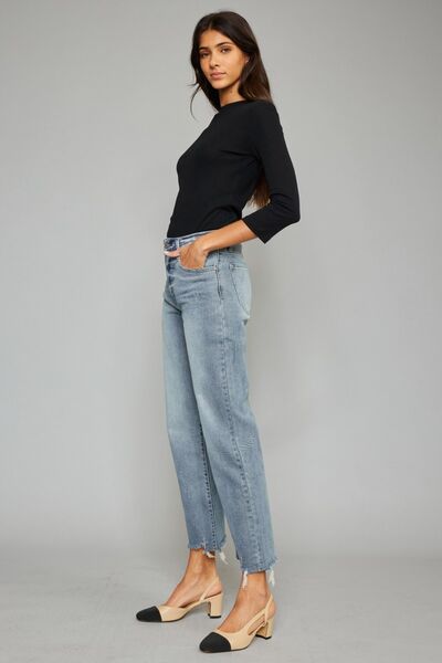 Kancan High Waist Raw Hem Cropped Wide Leg Jeans - Moonlight Boutique