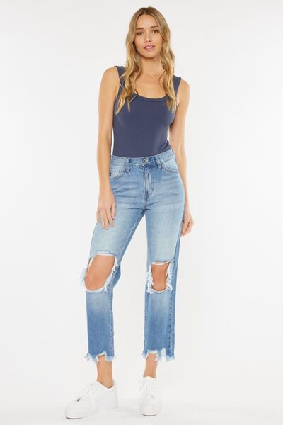 Kancan High Waist Chewed Up Straight Mom Jeans - Moonlight Boutique