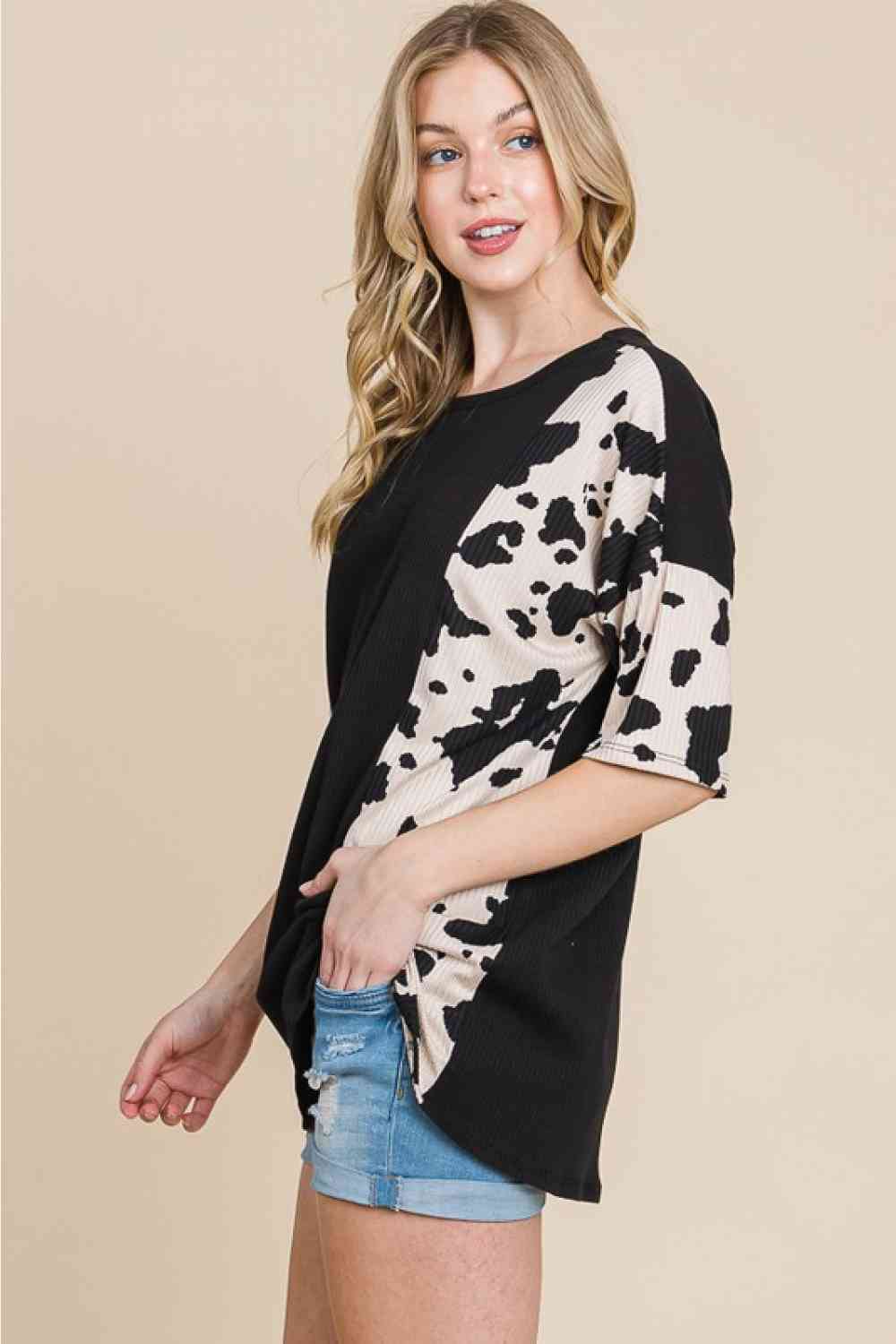 BOMBOM Rodeo Love Ribbed Animal Contrast Tee - Moonlight Boutique