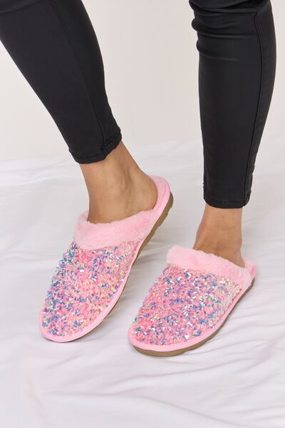 Forever Link Sequin Plush Round Toe Slippers - Moonlight Boutique